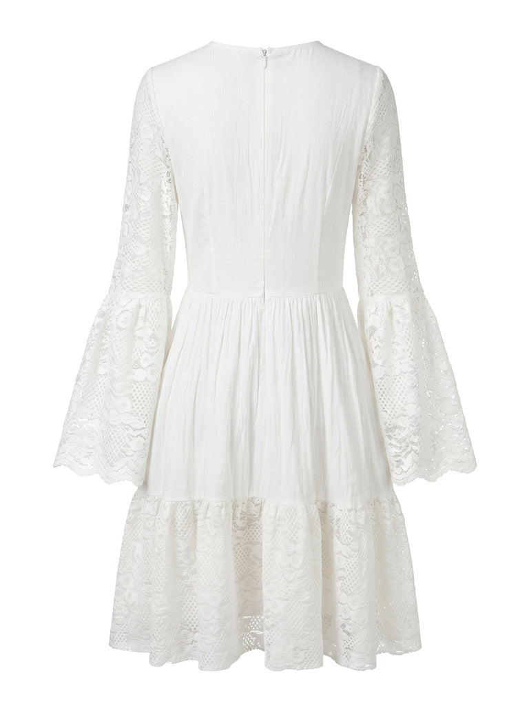 White 1950s Floral Lace Vintage Dress 4