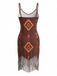 Braunes 70er Boho Kleid mit V-Ausschnitt und Fransen-Saum