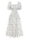 Grünes 50er Kleid mit Streublumen und Puffärmel