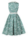 Grünes & Graues 50er Kleid mit V-Ausschnitt und Blumen