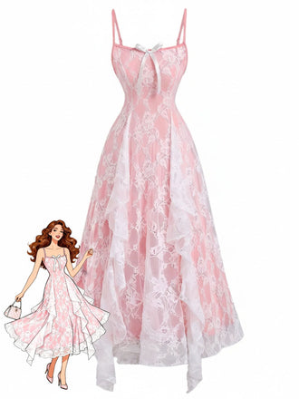 50er Kleid mit Spaghettiträger und Blumen