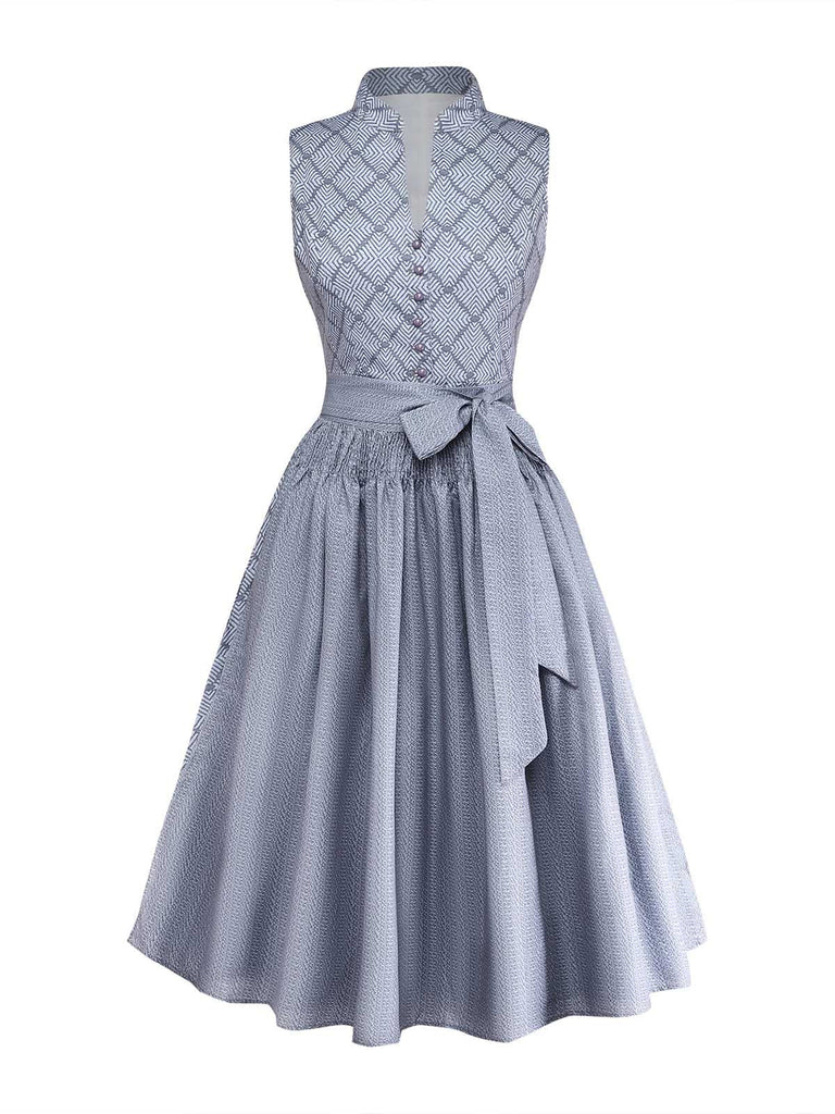Graues 50er Kleid mit Print und Geometrisch