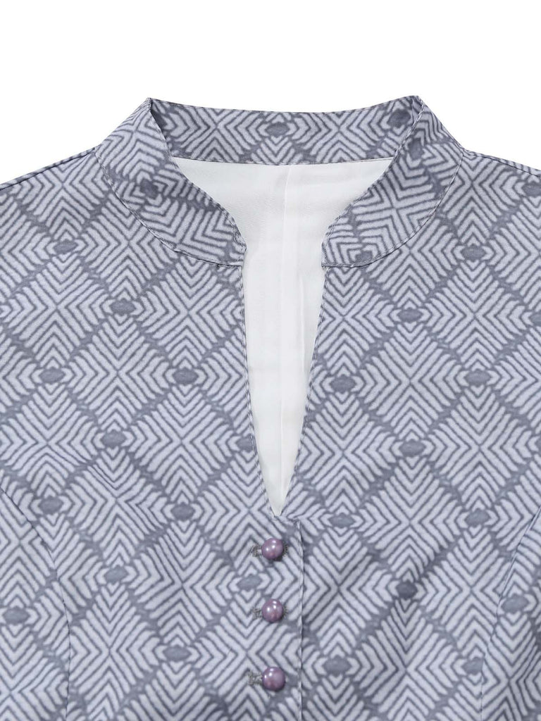 Graues 50er Kleid mit Print und Geometrisch