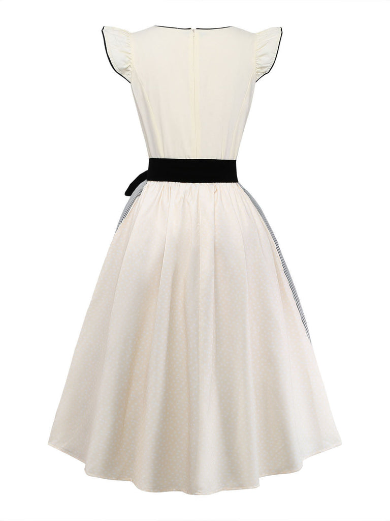 Khaki 50er 2PCS Kleid mit Streifen-Schürze