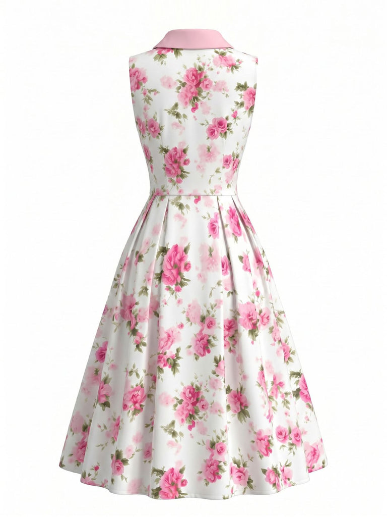 Rosa & Rosa 50er Ärmelloses Swingkleid mit Reverskragen und Knopf