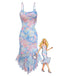 Blaues 30er Meerjungfrauenkleid mit Spaghettiträger und Blumen