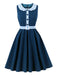 Marineblaues 50er Swingkleid mit Peter-Pan-Kragen und Gingham