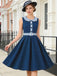 Marineblaues 50er Swingkleid mit Peter-Pan-Kragen und Gingham