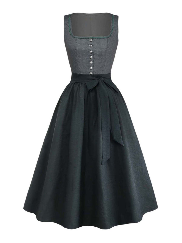 Grünes 50er 3PCS Kleid mit Polka-Dots und Schürze
