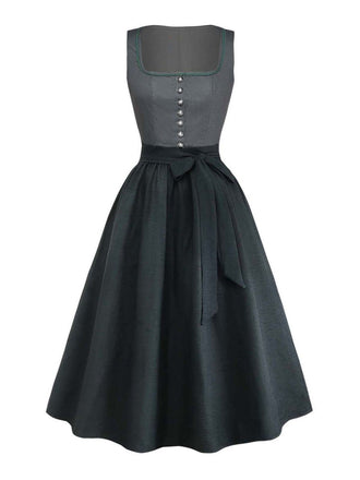 Grünes 50er 2PCS Kleid mit Polka-Dots und Schürze