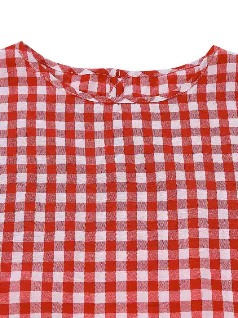 Rotes 50er Ärmelloses Swingkleid mit Gingham