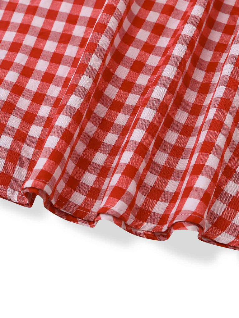 Rotes 50er Ärmelloses Swingkleid mit Gingham