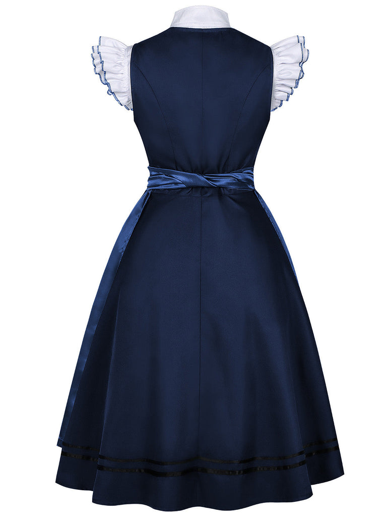 50er 3PCS Kleid mit Flatterärmel-Top und Satin-Schürze