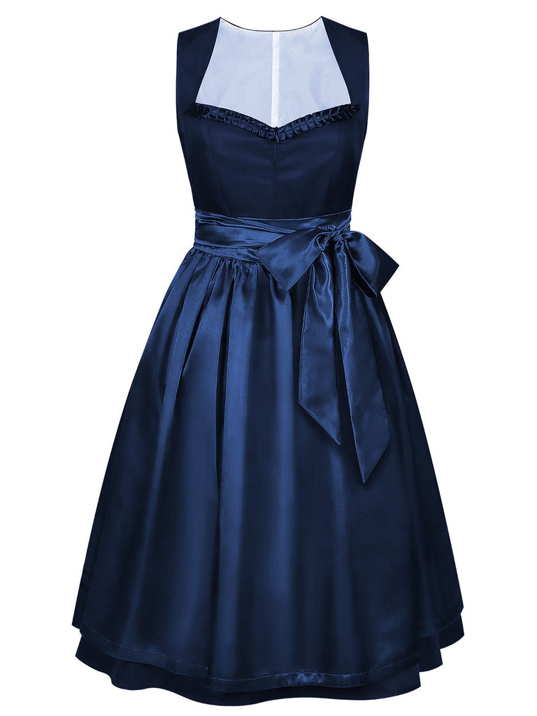 50er 3PCS Kleid mit Flatterärmel-Top und Satin-Schürze