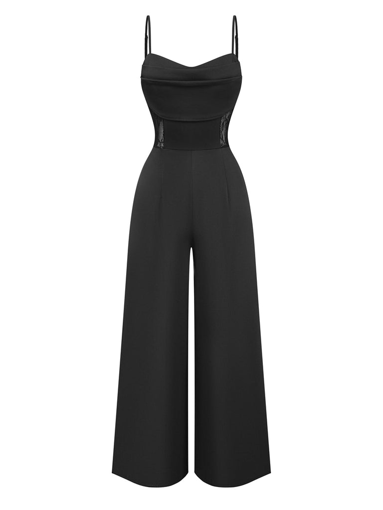 Schwarzer 50er Jumpsuit mit Spitzen-Taille und Cut-out