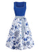 Blaues 50er 2PCS Kleid mit Blumen-Schürze