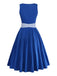 Blaues 50er 3PCS Kleid mit Blumen-Schürze