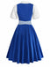 Blaues 50er 3PCS Kleid mit Blumen-Schürze