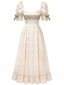 [Vorverkauf] Creme 30er Blumenkleid mit Schleife und Carré-Ausschnitt