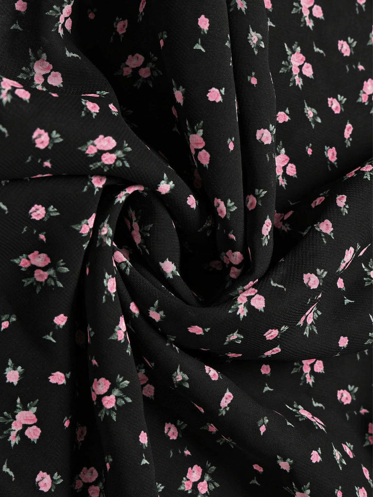 Schwarzer 50er Stufenrock mit Streublumen und Spitze