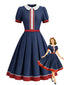 [Vorverkauf] Marineblaues 50er Swingkleid mit Bubikragen und Puffärmeln