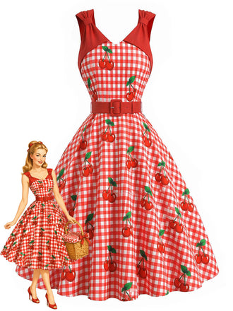 Rotes 50er Swingkleid mit Schleife und Gingham