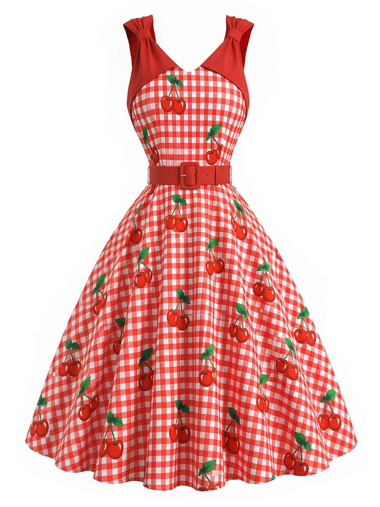 Rotes 50er Swingkleid mit Schleife und Gingham