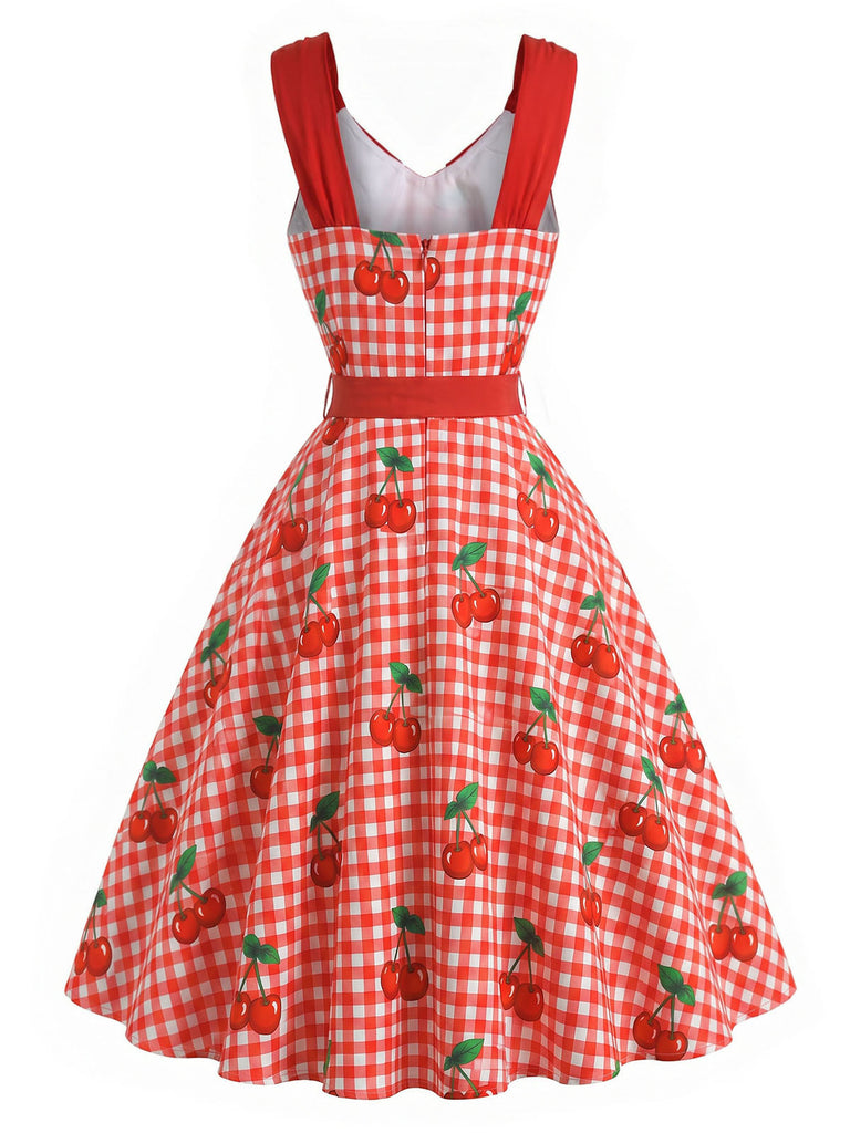 Rotes 50er Swingkleid mit Schleife und Gingham