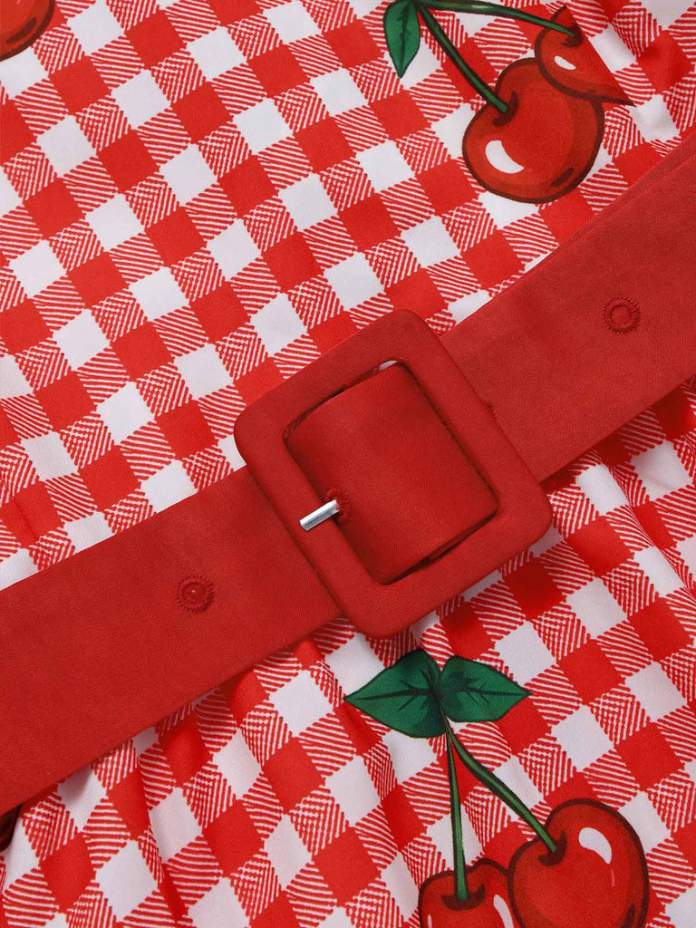Rotes 50er Swingkleid mit Schleife und Gingham