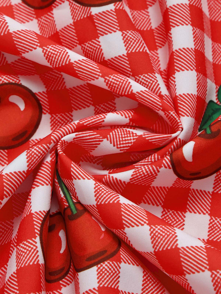 Rotes 50er Swingkleid mit Schleife und Gingham