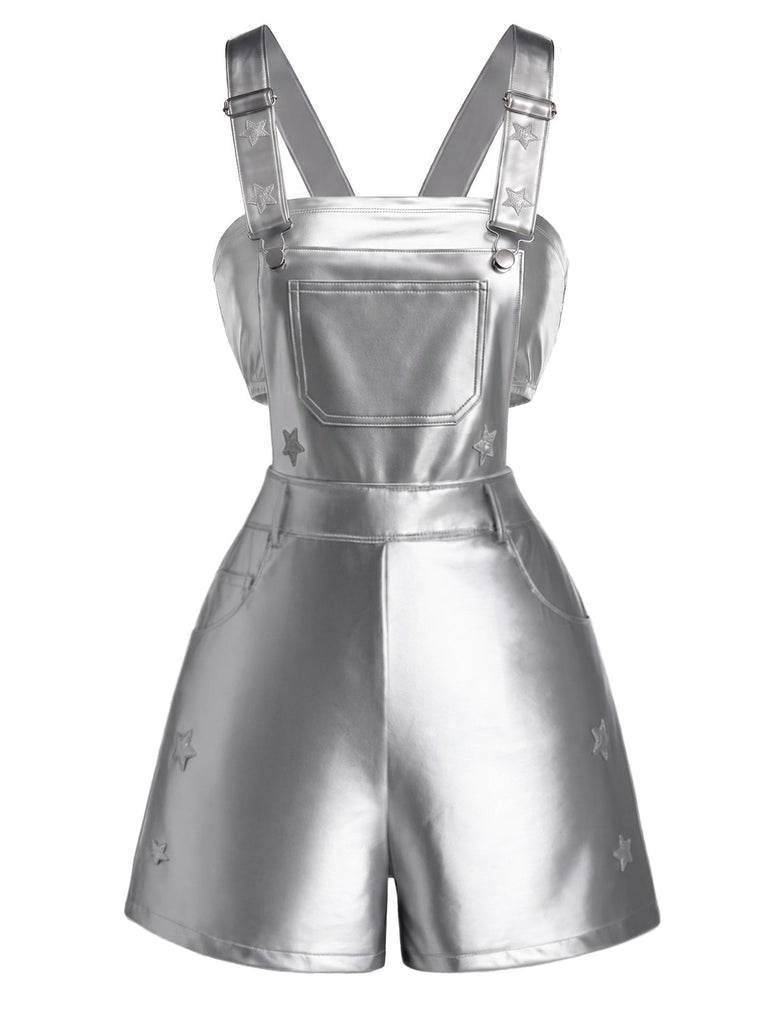 Silbernes 80er Overall & Tube-Top Set mit Sternen