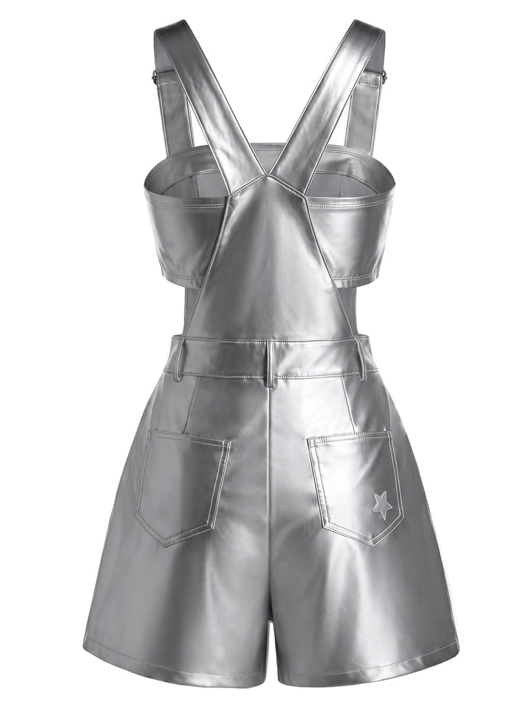 Silbernes 80er Overall & Tube-Top Set mit Sternen