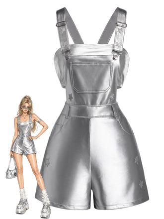 Silbernes 80er Overall & Tube-Top Set mit Sternen