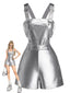 [Vorverkauf] Silbernes 80er Metallic-Set aus Latzhose und Tube-Top mit Sternen