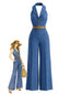 [Vorverkauf] 70er Jeans-Jumpsuit mit Reverskragen und Knopfleiste
