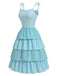 Blaues 50er Baumwoll-Kleid mit Gingham und Bindeband