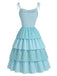 Blaues 50er Baumwoll-Kleid mit Gingham und Bindeband