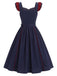 [Vorverkauf] Dunkelblaues 80er Swingkleid mit Rüschen und Gürtel
