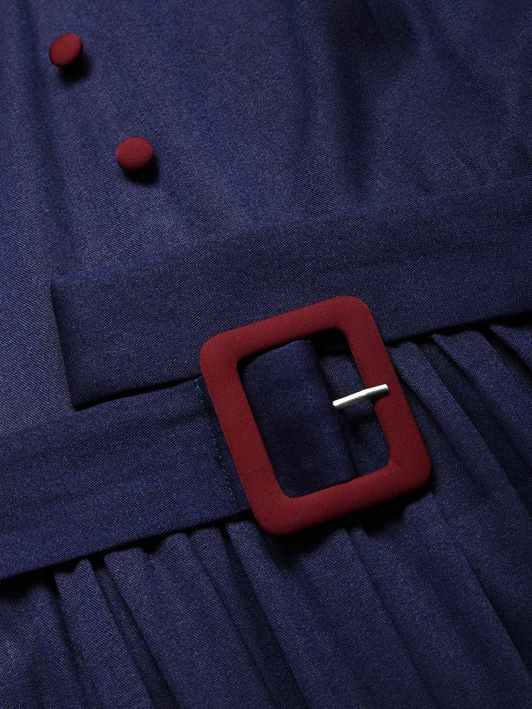 [Vorverkauf] Dunkelblaues 80er Swingkleid mit Rüschen und Gürtel