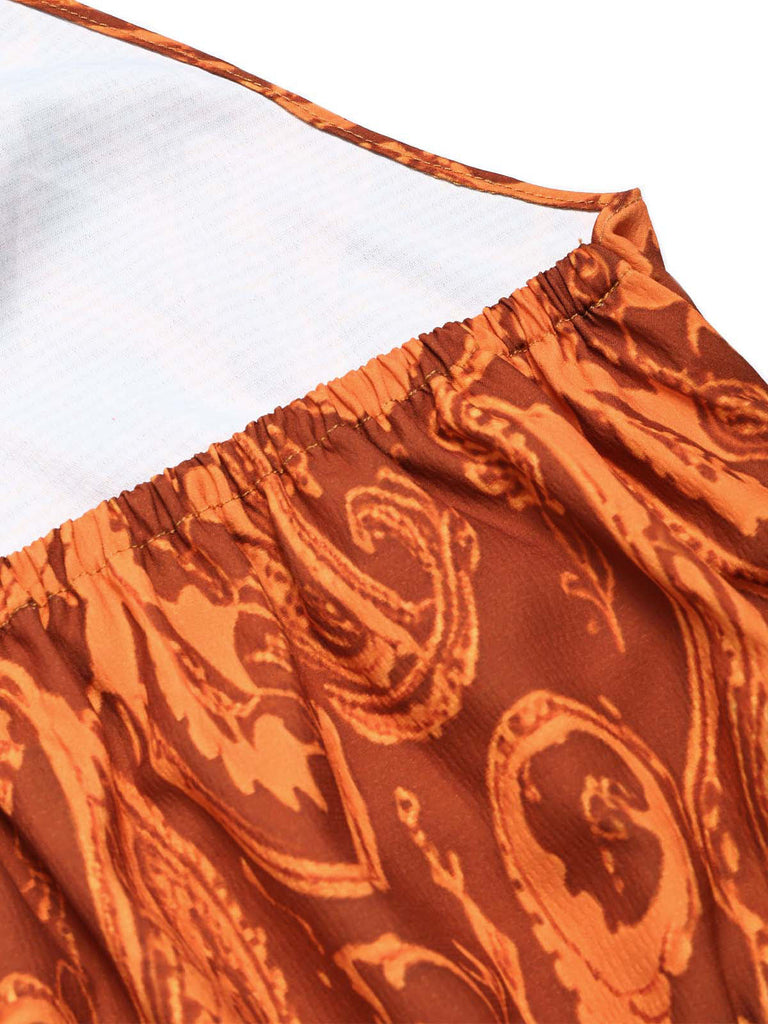 Senfgelbes 70er Kleid mit Neckholder und Rüschen