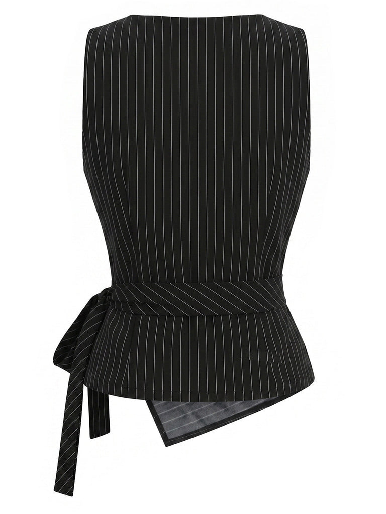 Schwarzes 30er Strick-Top mit Nadelstreifen