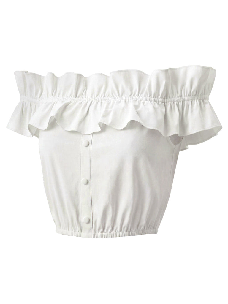 Weiß 50er schulterfreies mit Rüschen und Crop-Top
