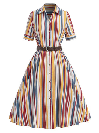 30er Hemdkleid mit Streifen und Gürtel