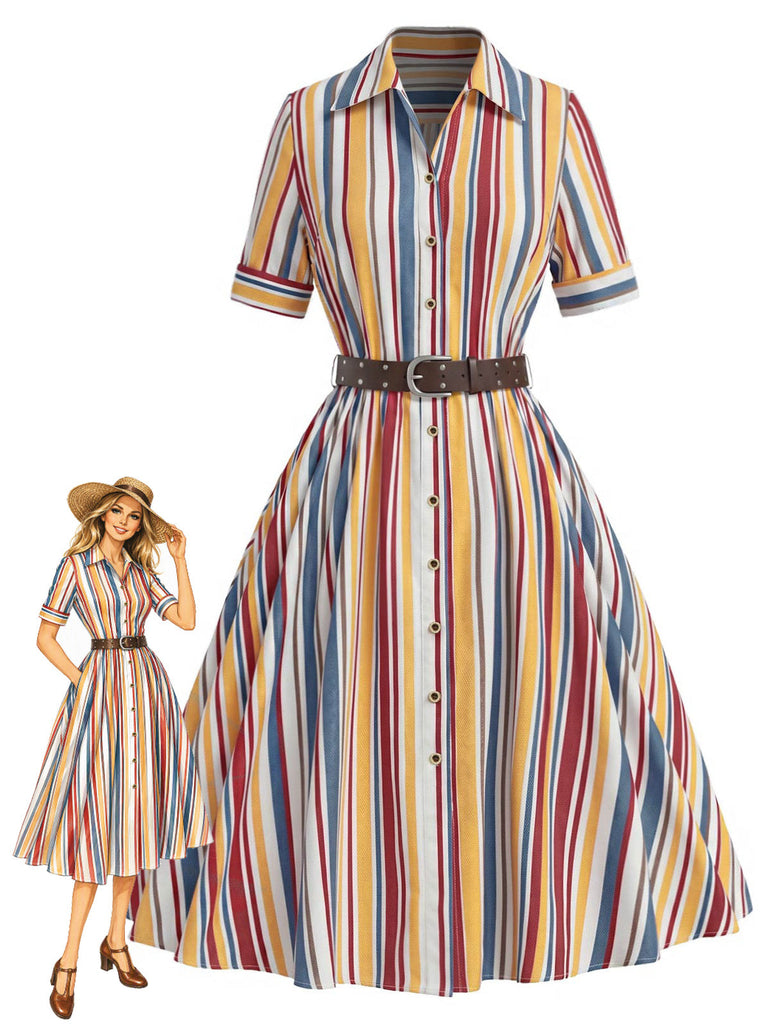 30er Hemdkleid mit Streifen und Gürtel