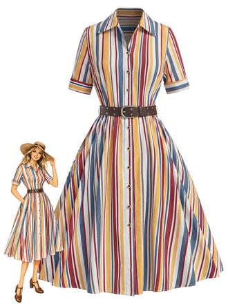 30er Hemdkleid mit Streifen und Gürtel