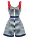 Blauer & Roter 50er Romper mit Farbblock und Streifen
