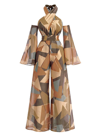70er Jumpsuit mit Neckholder und Farbblock