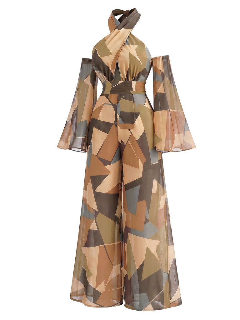 70er Jumpsuit mit Neckholder und Farbblock