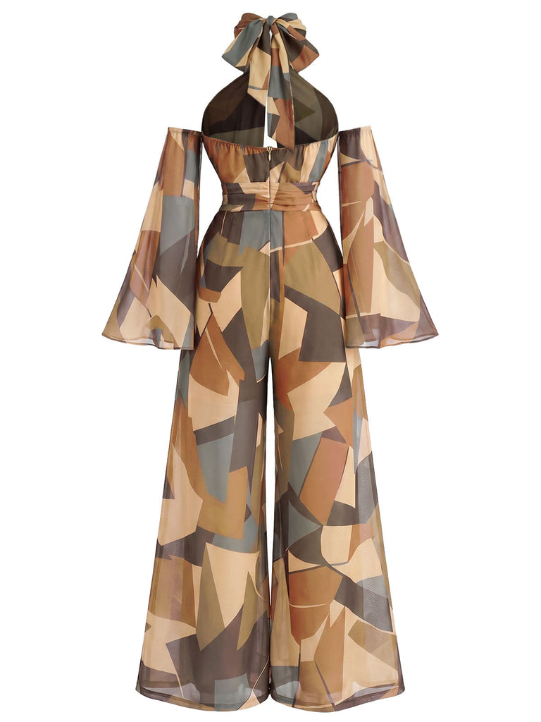 70er Jumpsuit mit Neckholder und Farbblock