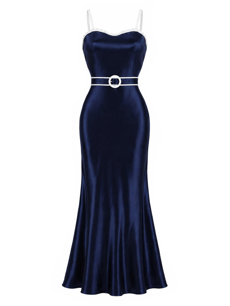 Blaues 30er Slipkleid mit maritimem Besatz